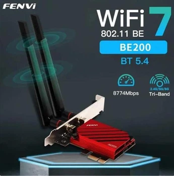 Трехдиапазонная сетевая карта Fenvi PCI-E Wi-Fi 7 8774Mbps + BT 5.4 (Intel BE200) адаптер 2.4G/5G/6Ghz + Bluetooth 5.4 (FV-BE8800)