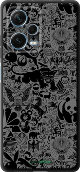Чехол на Xiaomi Redmi Note 12 Pro+ 5G Чёрно-серый стикер бомбинг "2432b-3612-70447"