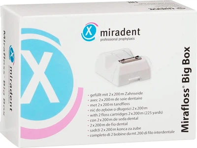 Настінний бокс Miradent Mirafloss Big з флоссом з воском 200 м + м'ятний 200 м (4250107656355)