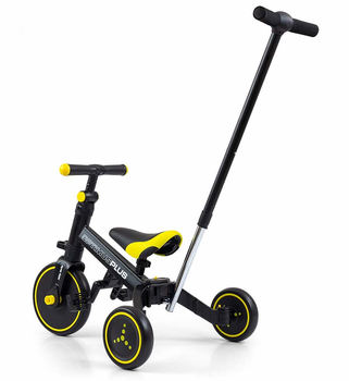 Велосипед триколісний Milly Mally Optimus Plus 4в1 чорний з жовтим 5308 (5901761128550)