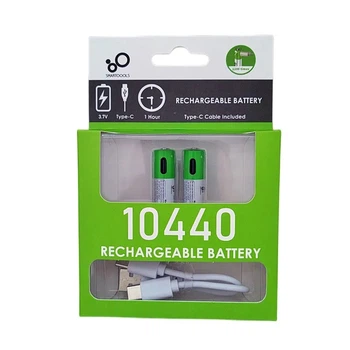 2 Аккумуляторные батарейки 10440 с USB TYPE-C 750mAh Smartoools 3.7V + кабель (Блистер) (16225-2)