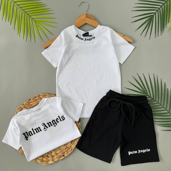 Летний комплект для мальчика Palm Angels 128-134 см Белый/чёрный