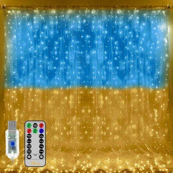 Гирлянда Штора флаг Украины с пультом USB 2*2 SFK-09