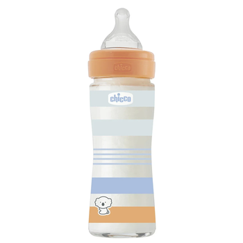 Пляшечка скло Chicco Well-Being Colors, 240мл, соска силікон, 0м+ (Колір Блакитний)
