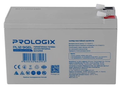 Аккумуляторная батарея Prologix GEL 12V 9Ah T1/T2 для ИБП, герметична гелевая свинцово-кислотная, White (PL12-9GEL)