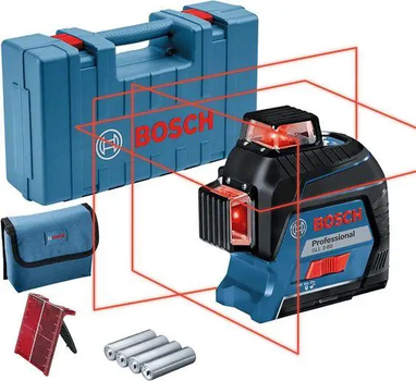 Профессиональный линейный лазерный нивелир Bosch Professional GLL 3-80 в кейсе с мишенью и чехлом