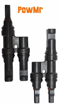 Конектор двойник MC4 1х2 POWMR для солнечных панелей 30A 1000V (пара - папа+мама, комплект из 2 штук) IP67 (разветвитель, удвоитель, T2 2T T type spliter сплитер, для обединения солнечных панелей в массив)
