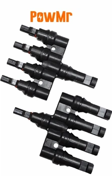 Конектор четверник MC4 1х4 POWMR, для солнечных панелей 30A 1000V (пара - папа+мама, комплект из 2 штук) IP67 (разветвитель, удвоитель, тройник, для обединения солнечных панелей в массив)