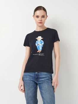 Футболка хлопковая женская Polo Ralph Lauren 11476.2 M Темно-синяя с принтом (smt2000000031811)