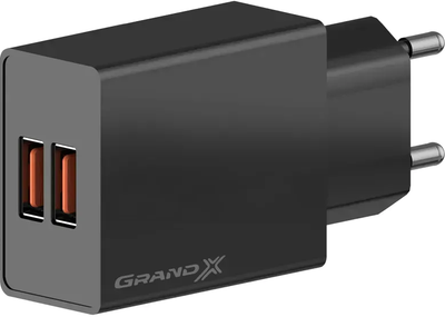 Зарядний пристрій Grand-X CH-15B 5V 2.1A 2USB з захистом від перевантаження і перегріву Black