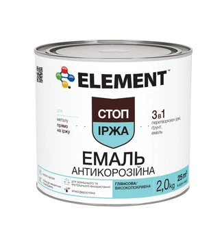 Эмаль антикорозионная ELEMENT Стоп Иржа 3 в 1 серая глянцевая 2 кг