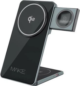 Беспроводное зарядное устройство Make PS3 3 в 1 Qi2 15 Вт (MQI-P102WH)