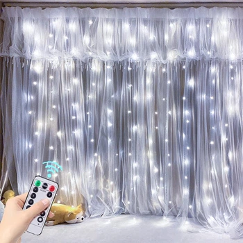 Гирлянда праздничная штора 2х2 м USB пульт ДУ 8 функций 8 линий 160 LED CURTAIN-160W-2 Белый для нового года, для праздника, для ночного освещения