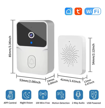 Дверной видеозвонок, беспроводной со встроенной батареей, видеодомофон с wifi, Tuya, Smart Life, Белый