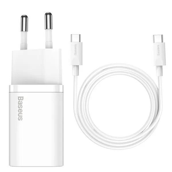 Блок питания Быстрая зарядка Сетевое Зарядное Устройство Baseus Super Si Quick Charger 1C 25W EU Mini White Cable Type-C to Type-C 3A 1m White