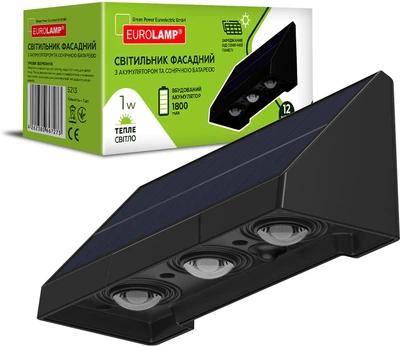 Фасадный LED светильник Eurolamp 1W 160 Lm 3000K IP65 с аккумулятором и солнечной батареей