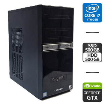 Компьютер Crown SM601 Black Tower / Intel Core i7-4790S (4 (8) ядра по 3.2 - 4.0 GHz) / 16 GB DDR3 / 500 GB SSD + 500 GB HDD / nVidia GeForce GTX 1060, 6 GB GDDR5, 192-bit / 400W б/у