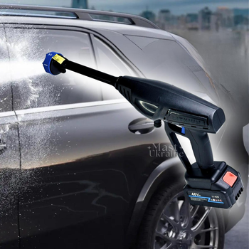 Мойка высокого давления для авто беспроводная с 2 аккумуляторами 48V и 6 режимами распыления, портативная ручная мойка для автомобиля, садовой техники, фасада с пенной насадкой и шлангом 5м в кейсе MLD-11-Blue/Black