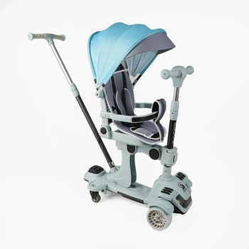 Дитячий самокат 5в1 Skyper BL-61020 з капюшоном, поворотним сидінням, батьківською ручкою та захисним бампером, світні PU колеса 125 мм, самокат-біговел для дітей