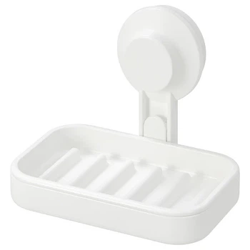 Мыльница для твёрдого мыла на присоске IKEA TISKEN для ванной комнаты на стену (настенная) белая 903.812.84