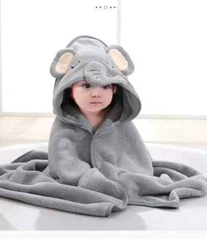 Детское полотенце уголок с капюшоном Baby Towel Слоник 80x80 см серое для купания младенцев, мальчика, девочки