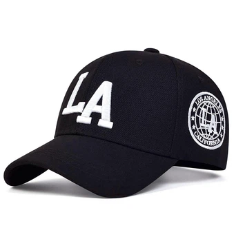 Кепка Бейсболка логотип LA (Los Angeles, ЛА, Лос-Анджелес) с изогнутым козырьком Черный, Унисекс WUKE One size