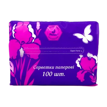 Салфетки бумажные Parus белые 20×13,3 см, 2 слоя, 100 шт