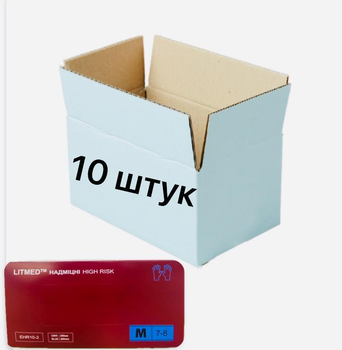 Рукавички LITMED HIGH RISK надміцні латексні оглядові нестерильні неприпудрені р.M 10 штук
