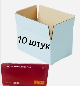 Рукавички латексні LITMED HIGH RISK надміцні нестерильні оглядові неопудрені розмір L 10 штук