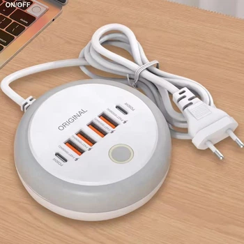 Зарядное устройство 6Port 2xPD+QC3.0+ночник, 50W, white (58797)