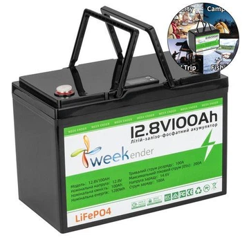 Тяговый аккумулятор Weekender FT12100. 12V. 100A/h. LiFepo4. Дисплей. Аккумулятор для лодочного электромотора.