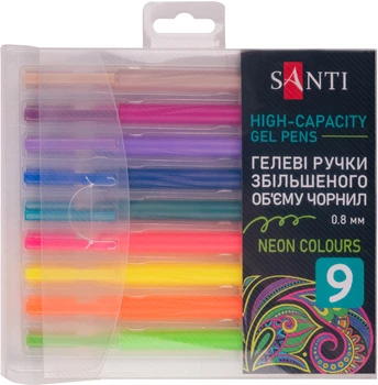 Набор ручек гелевых Santi Neon увеличенного объема чернил 9 цветов (420472) (5056574455062)