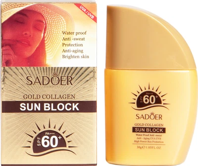 Солнцезащитный крем для лица Sadoer Gold Collagen Sun Block SPF60 PA+++ водостойкий 30 г (6941349384403)