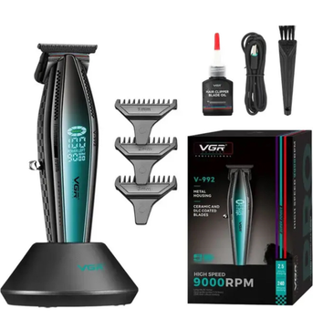 Аккумуляторный триммер для стрижки бороды и усов с USB и LED-дисплеем VGR V-992 Pro Черный + Масло