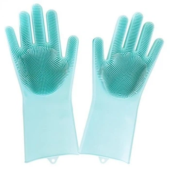 Силиконовые перчатки Magic Silicone Gloves Pink для уборки чистки мытья посуды для дома. Цвет: бирюзовый