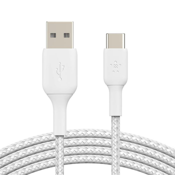 Кабель заряджання/синхронізації Belkin USB-A > USB-С, 2м, плетений, білий (CAB002BT2MWH)