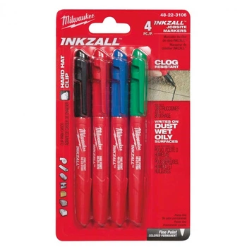 Маркеры Milwaukee INKZALL 0.6 мм водостойкие, в наборе 4 шт. Разные цвета (48223106)