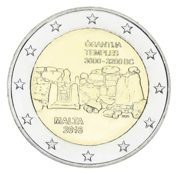 Монета Мальта 2 евро 2016 Биметалл UNC Доисторические памятники - Храмы Джгантии