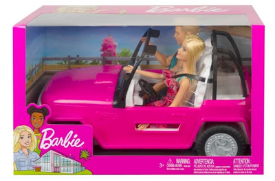 Zestaw zabawkowy Barbie Plażowy różowy Jeep Barbie i Ken (CJD12) (0887961093926)