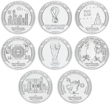 Набор монет Катар набор из 8 монет по 1 риалу 2022 UNC Чемпионат Мира по футболу 2022 FIFA World Cup 2022