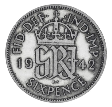 Монета Великобритания 6 пенсов 1942 Серебро F-VF (Ag 500, 2,83 грамма)