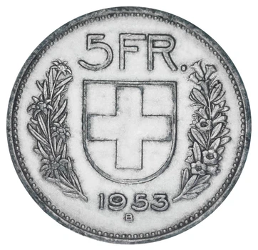Монета Швейцария 5 франков 1953 Серебро F-VF