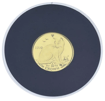 Монета Остров Мэн 1 крона 1990 (2008) Золото Proof Кот (кошка) - Нью-йоркский аллейный кот (1/20 унции, 1,555 грамм)