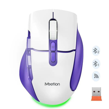 Мышка беспроводная MEETION BTM001 |2.4G/Bluetooth, 2400 DPI, 7кн., RGB| Бело-фиолетовый
