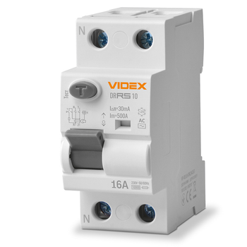 Диференційне реле VIDEX RESIST |2п, AC, 30мА, 10кА, 16А| (VF-RS10-DR2AC16)