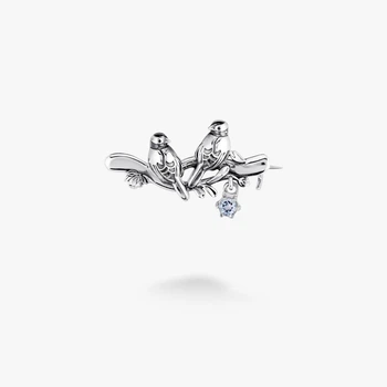 Серебряная Брошь Соловейко Голубой Топаз