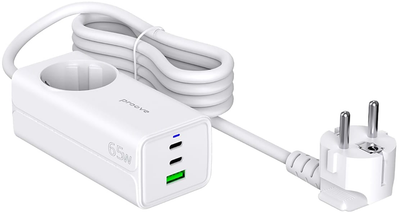 Сетевой фильтр Proove Power Strip PD-02 65 Вт 1 розетка 2xUSB-C 1xUSB-A 1.5 м White (454590003)