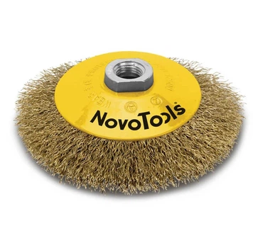 Щетка конусная NovoTools 125 мм, гофрированная проволока с латунным покрытием (NTBWB12514BC)