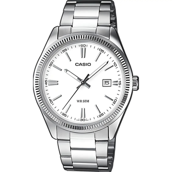 Мужские наручные часы Casio MTP-1302PD-7A1 Серебристые\Белый циферблат