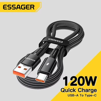 Кабель Essager USB to Type-C, 120W 6A, 2м, 480 Мбіт/с, передача даних / зарядка, підвищеної міцності, чорний